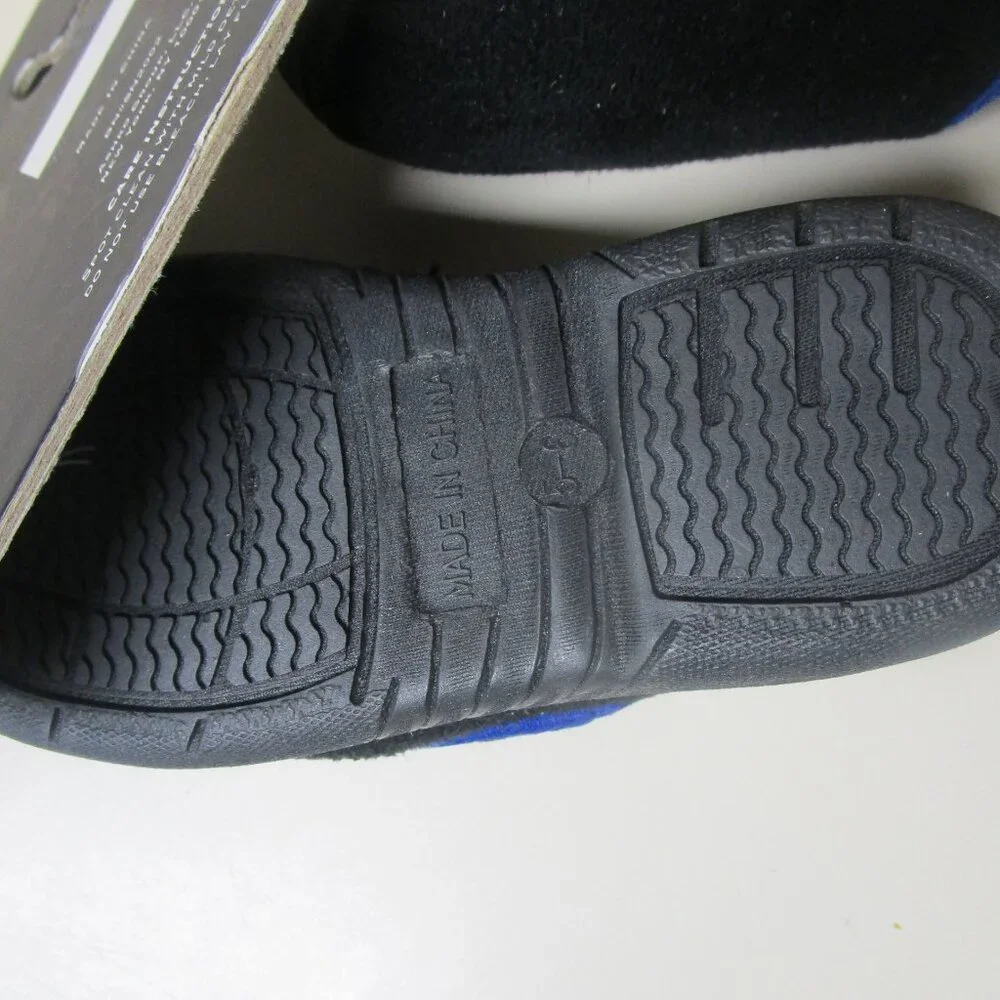 Sky Sole Fleece Slippers for Boys, Soft, solid Black with Blue trim Small 5-6